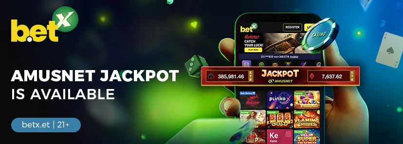 Betx jackpot promotion on a phone beside casino chips and dice